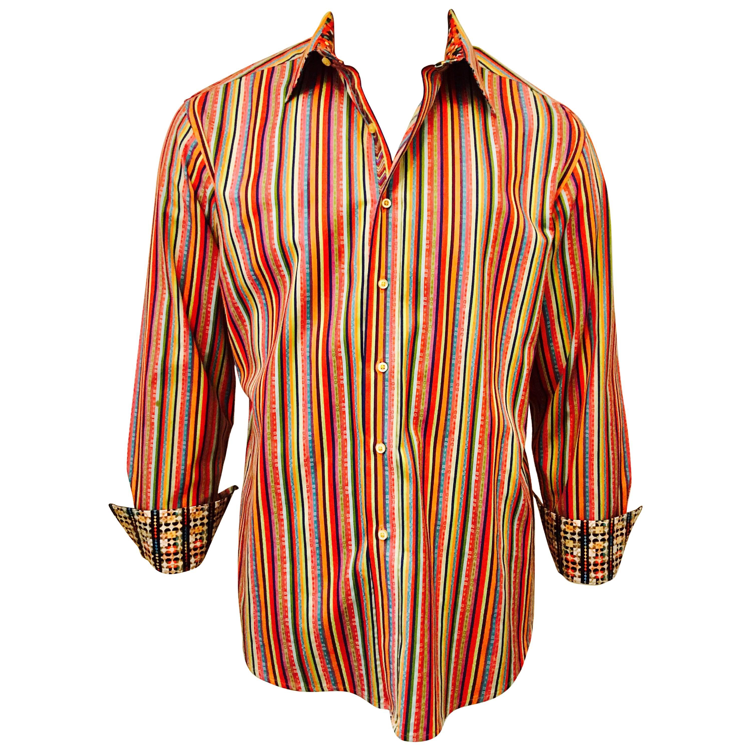 Men's Robert Graham Multi Colour Stripe Shirt with Contrast Cuff and Collar