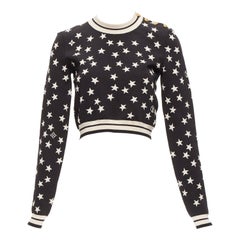 LOUIS VUITTON 2022 nero bianco stella LV logo maglione crop in misto seta S.S. White