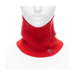 CHRISTIAN DIOR 100% wool red CD logo charm ribbed neck warmer collar