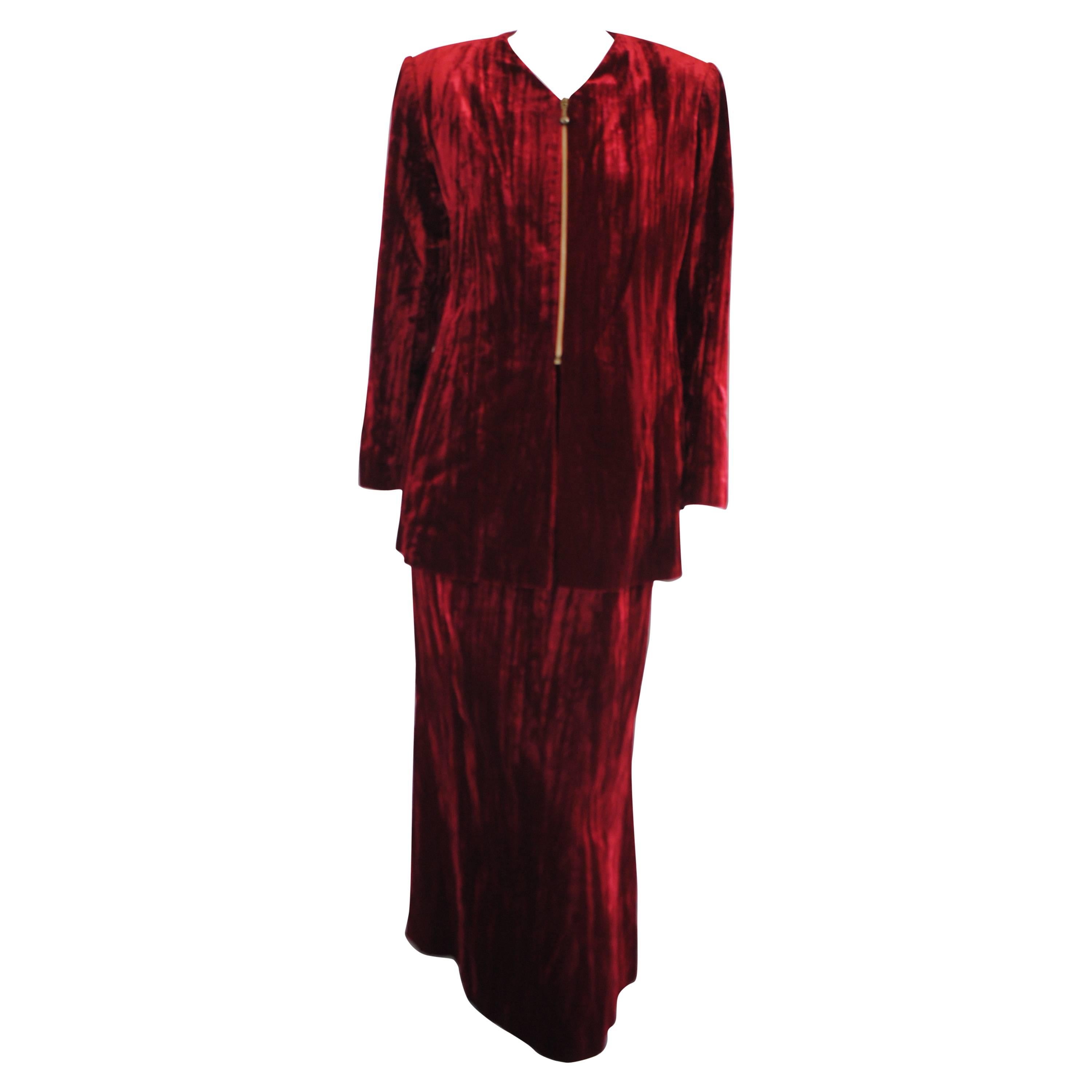 1980 Brujò Red Velvet Skirt Suit For Sale