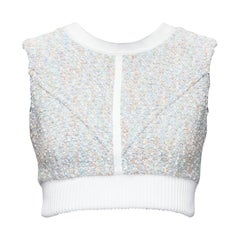 LOUIS VUITTON 2023 Runway pastel white boucle tweed crew crop top FR34 XS