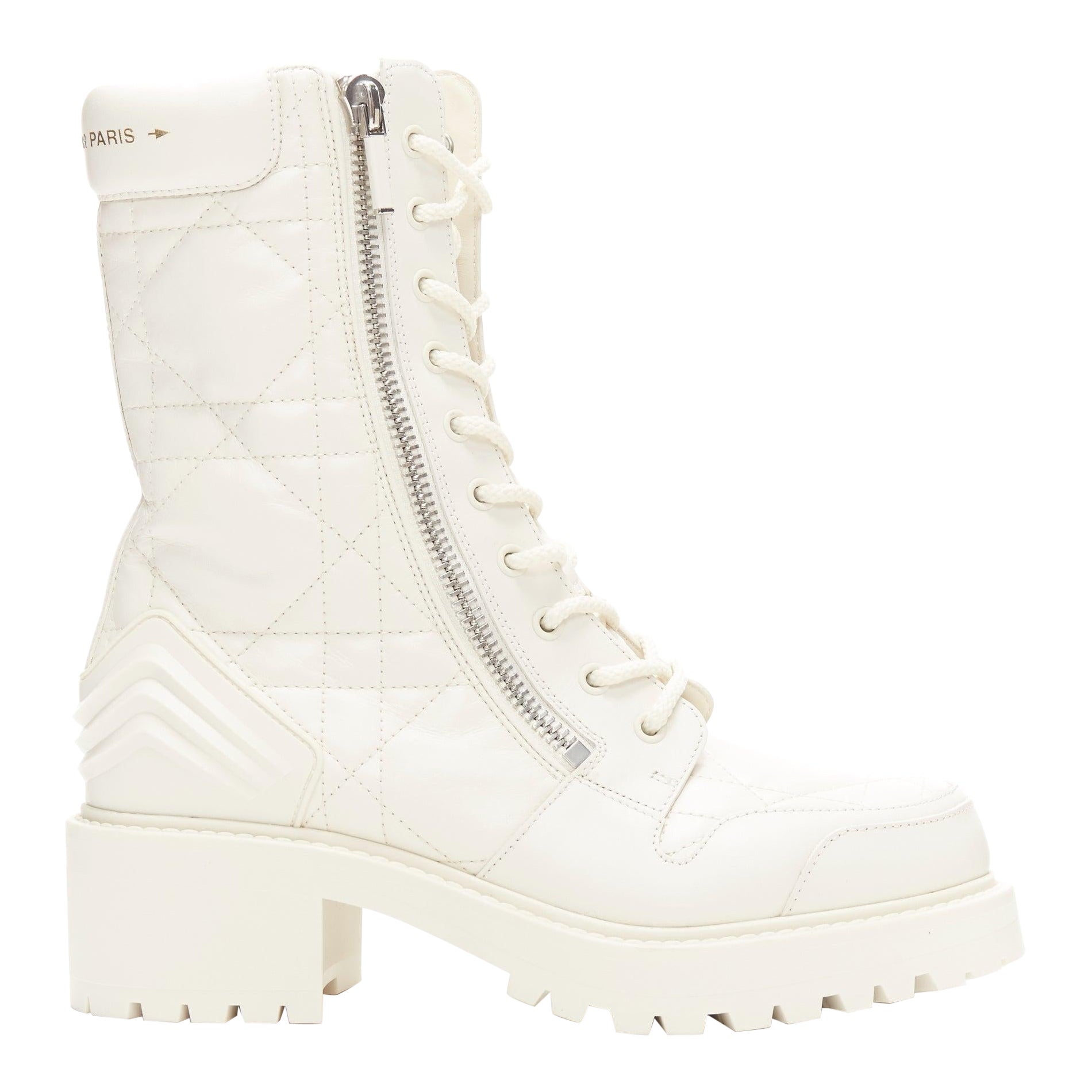 CHRISTIAN DIOR 2023 D-Leader Botines de piel acolchada Cannage blanco EU38