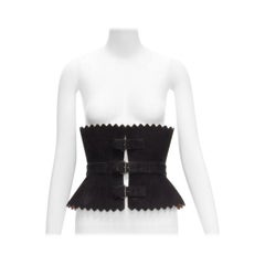 rare AZZEDINE ALAIA black suede leather wide scallop corset statement belt 70cm