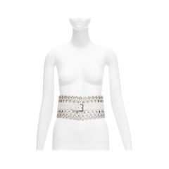 AZZEDINE ALAIA white laser cut studded leather corset waist belt 70cm