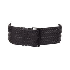 rare HAIDER ACKERMANN black leather woven wide buckle oversized belt L