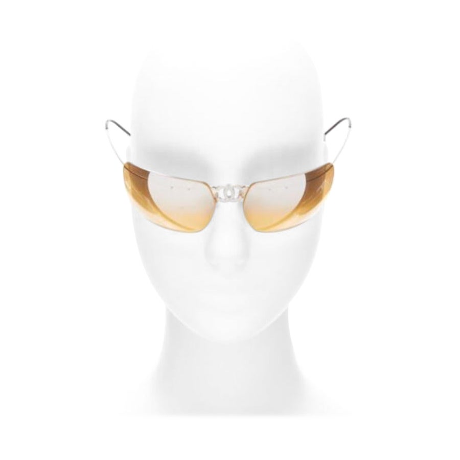 CHANEL Vintage 4040 silver CC logo yellow lens cyber folding sunglasses For Sale