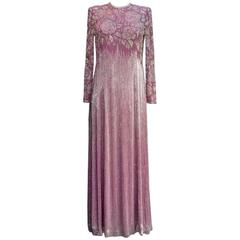 Vintage 1975s Jean Louis Scherrer Long Iridescent Violet Beaded Gown