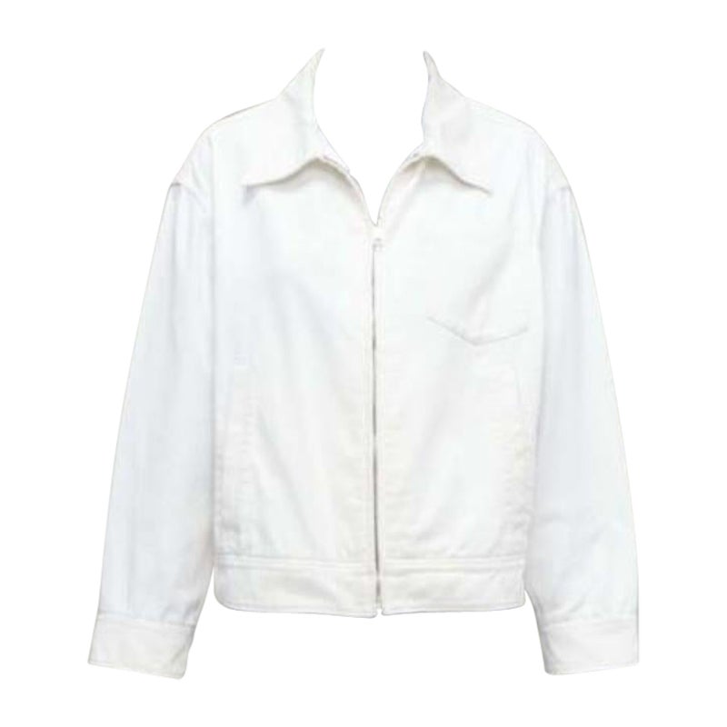 PRADA 2021 Weißes Denim 3D-Logo Jacke mit Reißverschluss und Gesäßtasche M