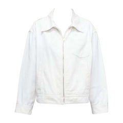PRADA 2021 white denim 3D logo back pocketed cropped zip up jacket M