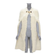 raro OLD CELINE Phoebe Philo 2010 Pasarela hebilla de oro crema shearling capa FR36