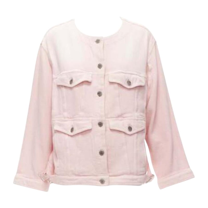 CHANEL 2019 rose, 4 poches, boutons CC sans col, veste surdimensionnée FR34 XS en vente