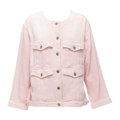 CHANEL 2019 pink cotton 4 pockets CC buttons collarless oversized jacket FR34 XS