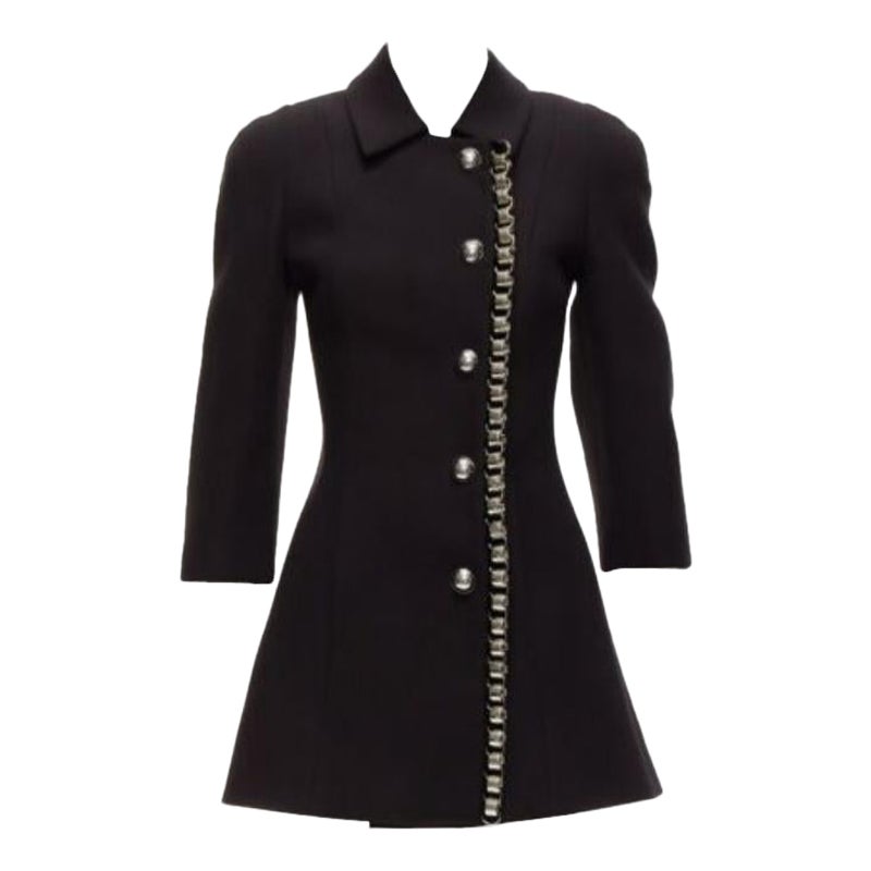 DAVID KOMA Pasarela Cady ribeteado con cadena negro ajustado vestido acampanado UK6 XS en venta