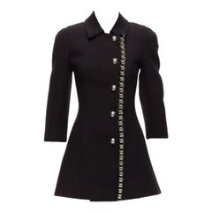 DAVID KOMA Runway Cady chunky chain trim black fit flare coat dress UK6 XS