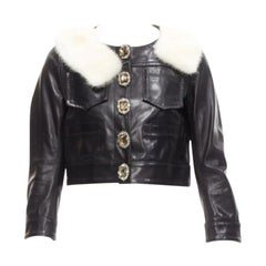raro DSQUARED2 asimmetrico collo di pelliccia bottoni gioiello giacca di pelle cropped IT40 S