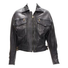 GIANNI VERSACE 1992 S&M bomber de cuero negro con hebilla dorada IT38 XS