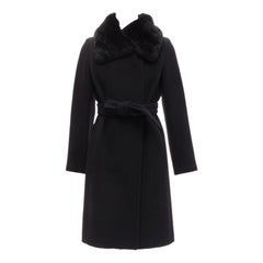 MAX MARA abrigo con cinturón de cachemira de lana virgen con cuello de piel negro IT38 XS