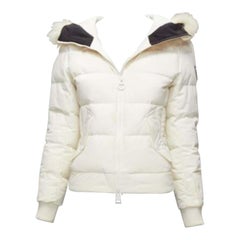 ROSSIGNOL ivory fur trim hood logo hooded down puffer jacket IT38 XS