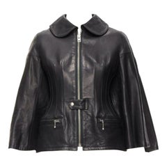 JUNYA WATANABE 2011 Runway black leather corset bodice cape sleeve jacket XS