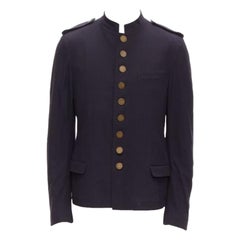 LANVIN azul marino mezcla de algodón botones bronce chaqueta militar de oficial IT48 M