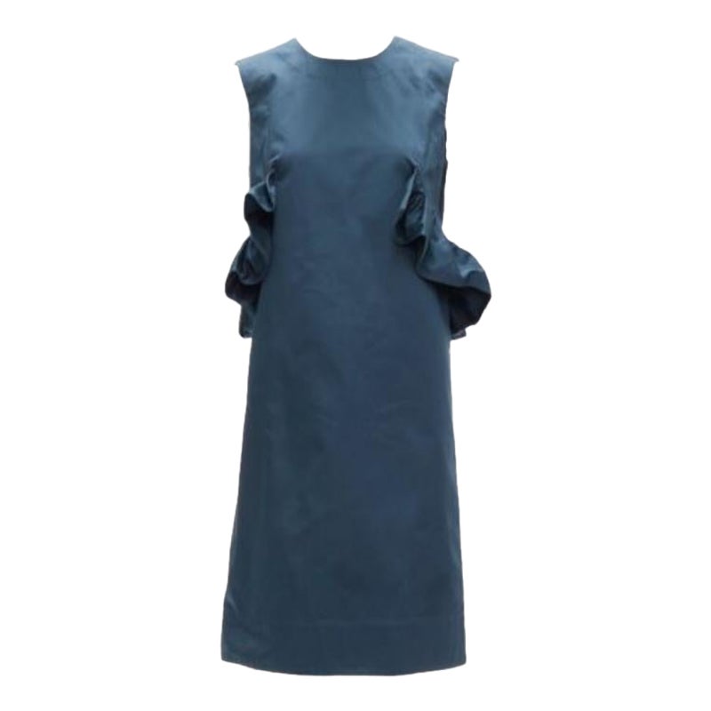 MARNI teal blue ruffle waist round neck cocktail dress IT38 XS For Sale
