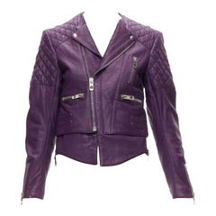 BALENCIAGA Nicolas Ghesquiere 2011 chaqueta motera de piel de cordero morada FR38 M