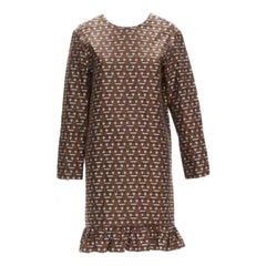 MARNI brown blue geometric jacquard frill hem dress IT38 XS