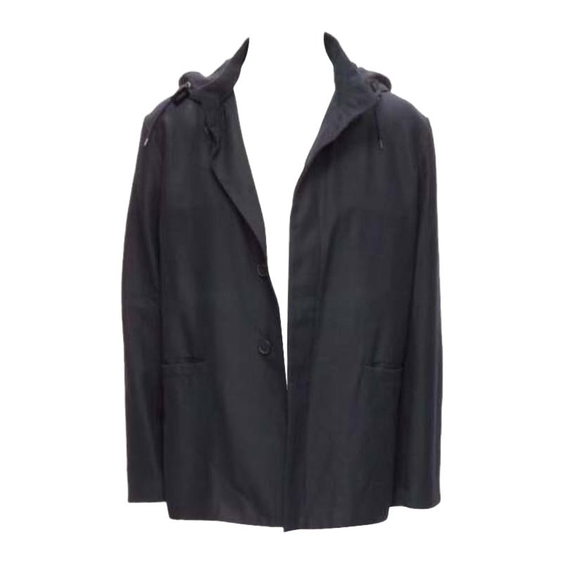 MARNI giacca parka in pelle nera con cappuccio e bottoni nascosti IT48 M. in vendita