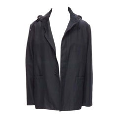 MARNI Schwarze Parkettjacke aus Wolle und Leder mit Stopfen und verdeckten Knöpfen und Kapuze IT48 M