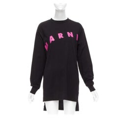MARNI black pink logo print long sleeve crew neck sweater dress IT38 XS