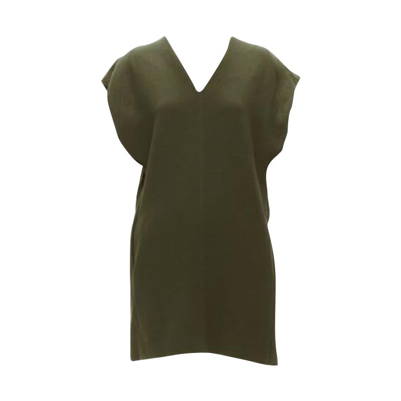 MARNI 100% virgin wool olive silk lined V neck boxy mini dress IT40 S For Sale