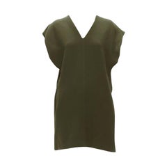MARNI 100% virgin wool olive silk lined V neck boxy mini dress IT40 S