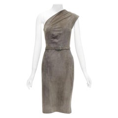 RALPH LAUREN Purple Label grey goat suede boned corset asymmetric dress US2 S