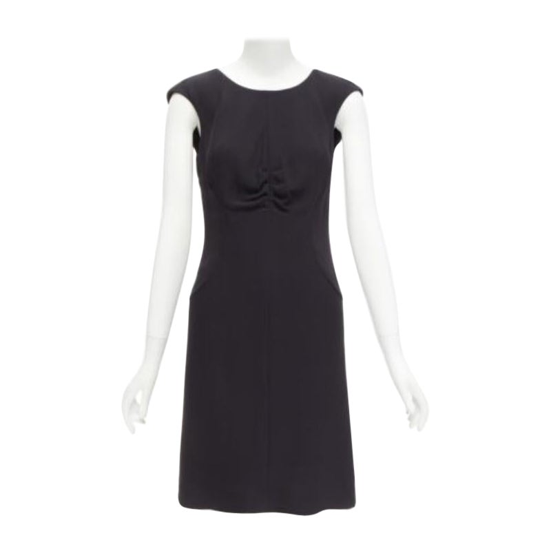 CHANEL 08P black 100% silk ruched front boned waist shift dress FR34 XS For Sale