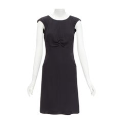 CHANEL 08P black 100% silk ruched front boned waist shift dress FR34 XS
