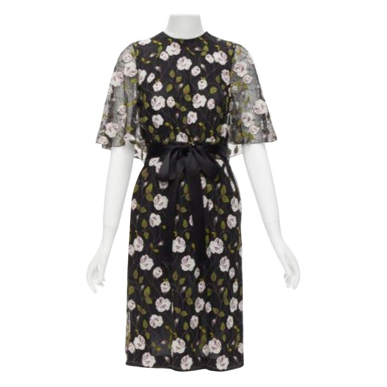 GIAMBATTISTA VALLI black pink floral lace cape back belt tie dress IT38 XS For Sale