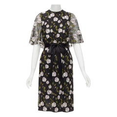 GIAMBATTISTA VALLI Robe à ceinture dos cape en dentelle florale noire et rose IT38 XS