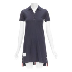 THOM BROWNE - Robe polo bleu marine à rayures signature en toile piquée IT36 XXS