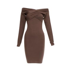 ROMEO GIGLI Vintage brown cotton bend criss cross shoulder bodycon dress IT40 S