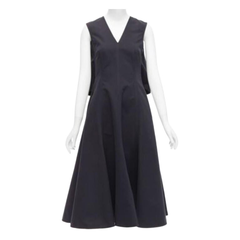 JIL SANDER black cotton silk cape back cut out V-neck Aline midi dress FR32 XXS For Sale