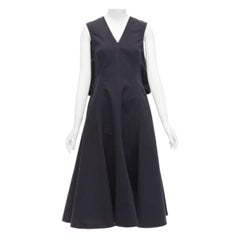 JIL SANDER black cotton silk cape back cut out V-neck Aline midi dress FR32 XXS