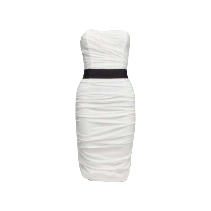 DOLCE GABBANA white silk blend ruched strapless corset dress IT36 XXS For Sale