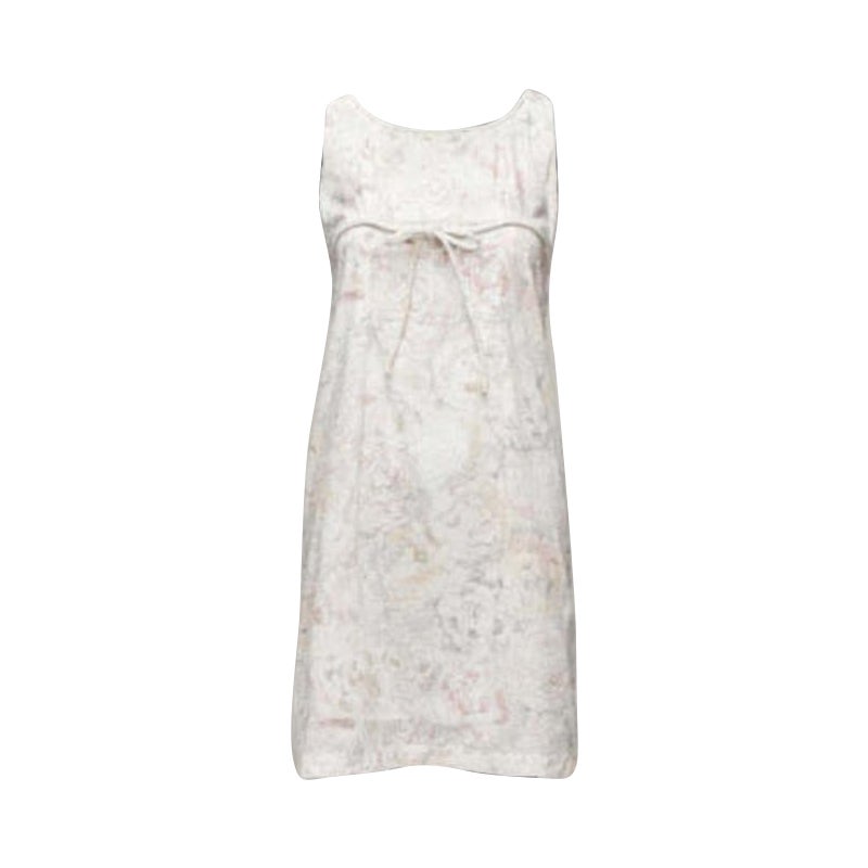 CHANEL white pink floral camellia print front bow tie mod mini dress FR34 XS For Sale