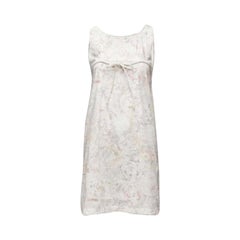 CHANEL white pink floral camellia print front bow tie mod mini dress FR34 XS