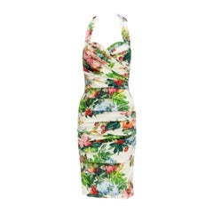 DOLCE GABBANA 2014 Runway floral silk blend ruched halter dress IT38 XS