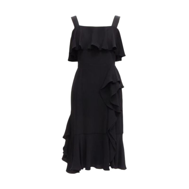ALEXANDER MCQUEEN 2015 100% silk black asymmetric flutter cocktail dress IT38 XS For Sale