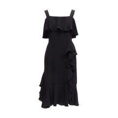 ALEXANDER MCQUEEN 2015 100% silk black asymmetric flutter cocktail dress IT38 XS