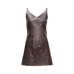 rare CHROME HEARTS brown leather black Cross Dagger zip dress M