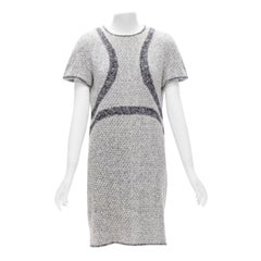 CHANEL 13P grey graphic panels Fantasy Tweed shift dress FR46 3XL