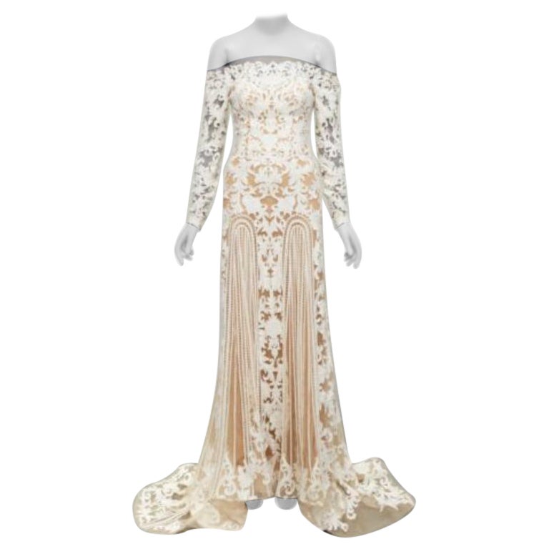 Zuhair Murad Bridal 2015 Abito da sposa bianco impreziosito da perle IT36 XXS in vendita